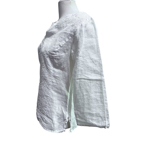 Saint Tropez Floral Embroidered Linen Long Sleeve Blouse Sz Large White 100% Lin - Picture 5 of 9